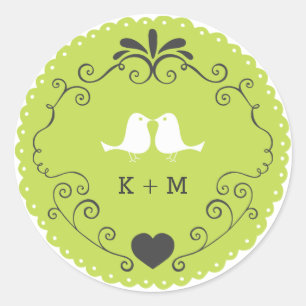 Sticker Rond Boho Swirls, Curls, une bannière & Lovebirds Maria