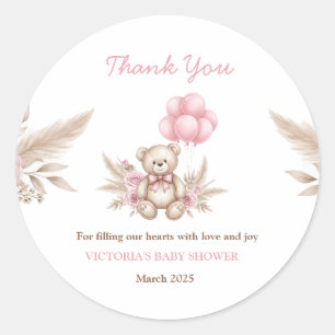 Sticker Rond Boho Teddy Bear Baby Shower Favour Classique Autoc