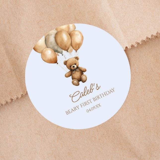 Sticker Rond Boho Teddy Bear Beary Premier anniversaire fête (Créateur téléchargé)