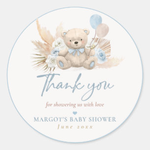 Sticker Rond Boho Teddy Bear Bleu Bearly Wait Baby shower Favor