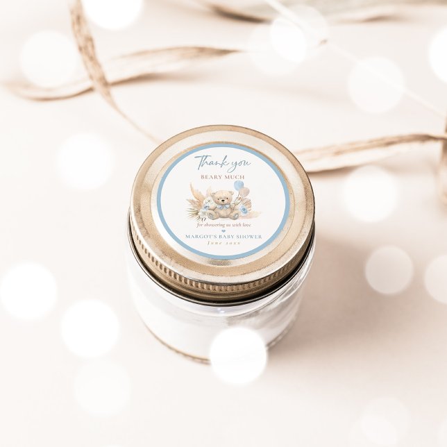 Sticker Rond Boho Teddy Bear Bleu Bearly Wait Baby shower Favor (Créateur téléchargé)