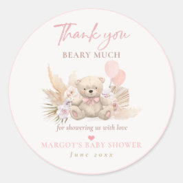 Sticker Rond Boho Teddy Bear rose Bearly Baby shower d'attente 