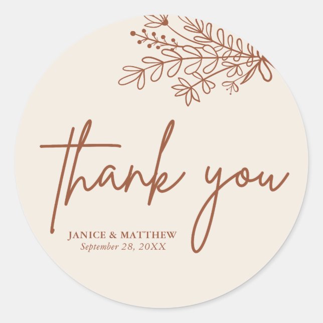 Sticker Rond Boho Terracotta brûlé Orange Rustique Mariage (Devant)