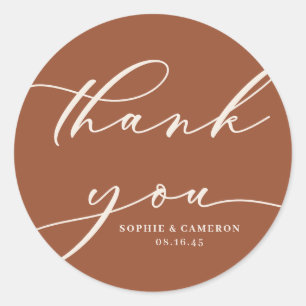 Sticker Rond Boho Terracotta Calligraphie Mariage Merci