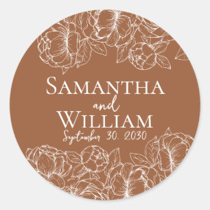 Sticker Rond Boho Terracotta Élégant Floral Mariage moderne