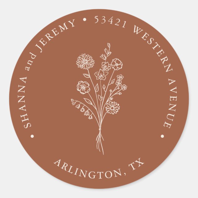 Sticker Rond Boho Terracotta Élégant Minimal | Adresse de Retou (Devant)