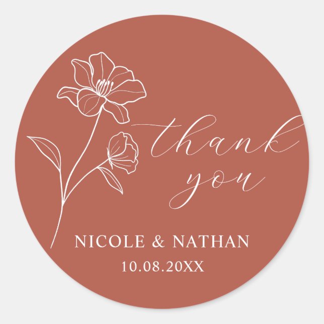 Sticker Rond Boho Terracotta Mariage rustique | Merci floral (Devant)