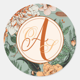 Sticker Rond Boho Terracotta Sage Monogramme Mariage de automne