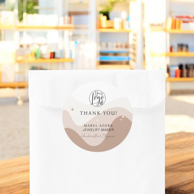 Sticker Rond Boho ton de terre chic Bijouterie Merci (Boho chic earth tone Jewelry maker thank you Classic Round Sticker)