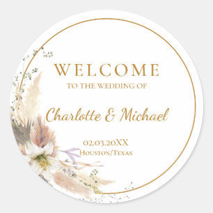 Sticker Rond Boho Tropical Botanical   Bienvenue Mariage