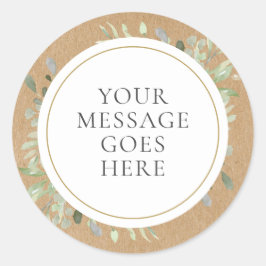 Sticker Rond Boho Végétal Kraft Rustique Votre Message