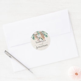 Sticker Rond Boho Vert Beige Eucalyptus Pampas Mariage