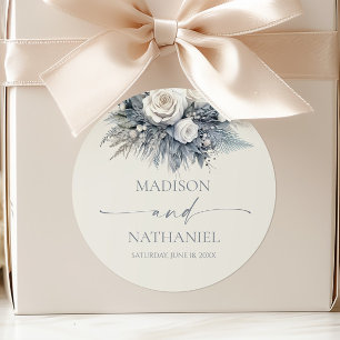 Sticker Rond Boho White Rose Floral Mariage Jardin