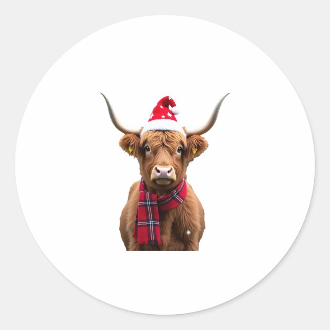 Sticker Rond Boho Xmas Christmas Highland Cow T-Shirt (4) (Devant)
