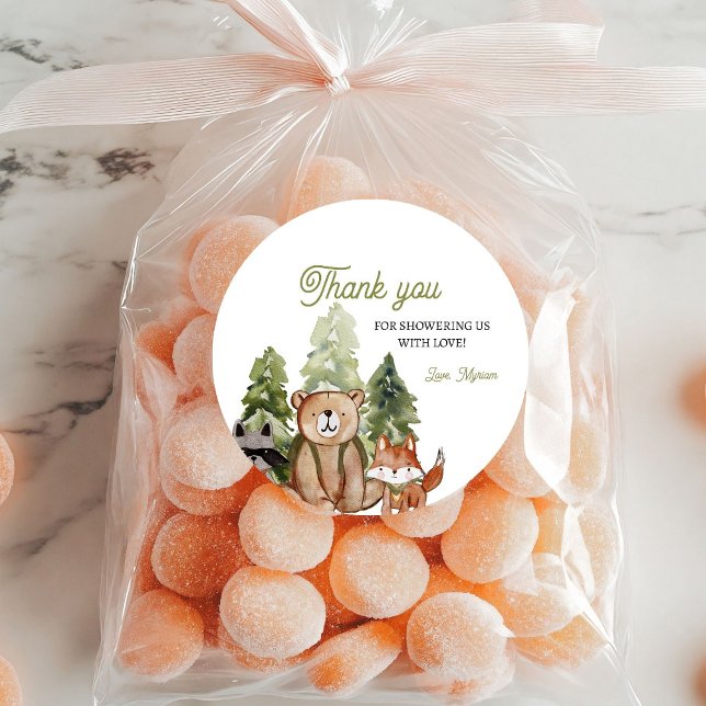 Sticker Rond Bois Animaux Aventure Baby shower Merci (Créateur téléchargé)