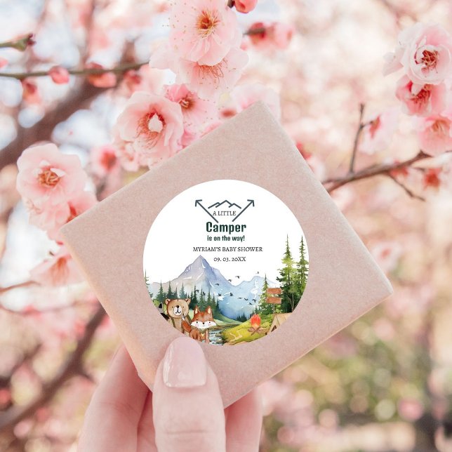 Sticker Rond Bois Animaux Aventure Camper Baby shower (Créateur téléchargé)