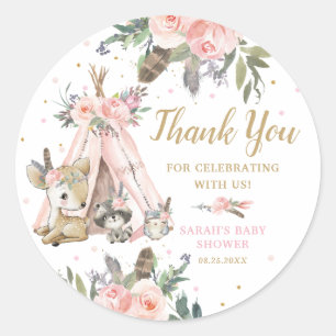 Sticker Rond Bois Animaux Boho Baby shower tribal Boho Annivers
