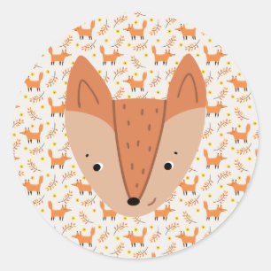 Sticker Rond Bois Animaux Boho Design Fox