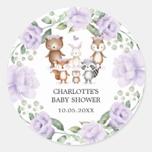 Sticker Rond Bois Animaux Fleurs violettes Wreath Baby Girl
