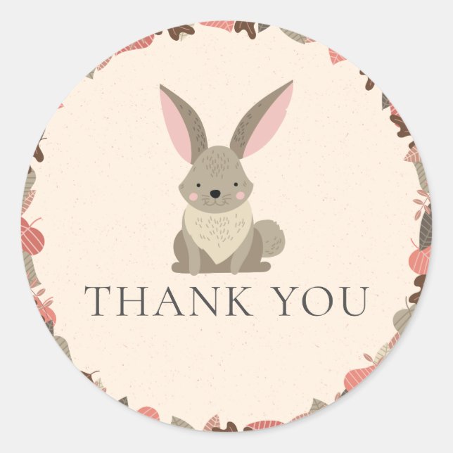 Sticker Rond Bois Animaux mignons Lapin Merci (Devant)