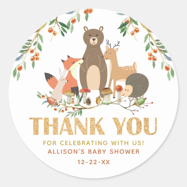 Sticker Rond Bois Animaux personnalisées Merci (Devant)