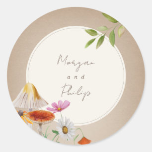 Sticker Rond Bois Bois Champignons Floral Mariage Carstock