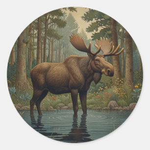 Sticker Rond Bois boisé d'orignal rustique