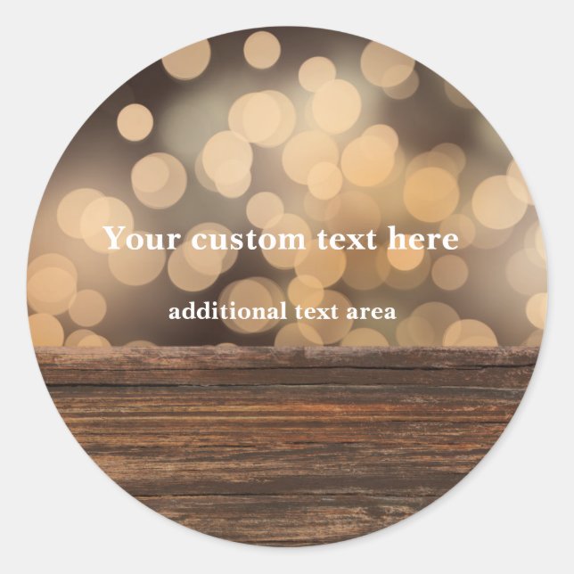 Sticker Rond Bois + Bokeh Lights Rustic Country Favoriser Stick (Devant)