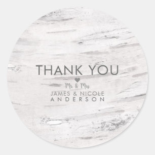 Sticker Rond Bois de bouleau blanc Mariage campagnard rustique 