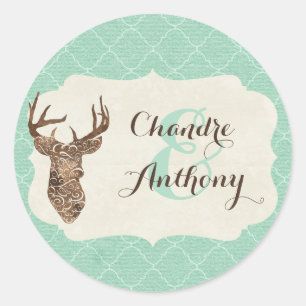 Sticker Rond Bois de cerf élégants Mariage rustique à la campag