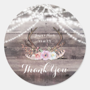 Sticker Rond Bois de cerf floral et guirlande lumineuse, Cadeau