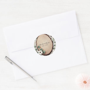 Sticker Rond Bois de forêt Eucalyptus et Coton Mariage rustique