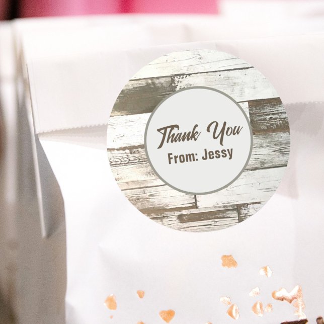 Sticker Rond Bois de grange blanc, faveur de fête rustique de s (White barn wood rustic western country party favor classic round sticker)