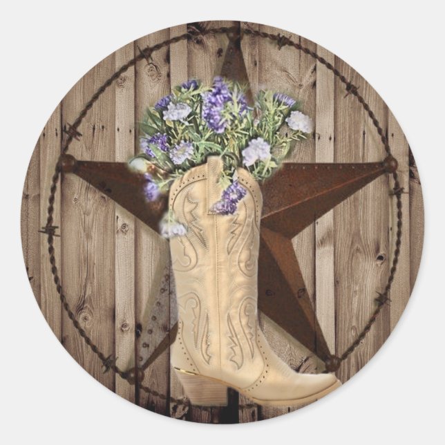 Sticker Rond bois de grange rustique fleur sauvage pays occiden (Devant)