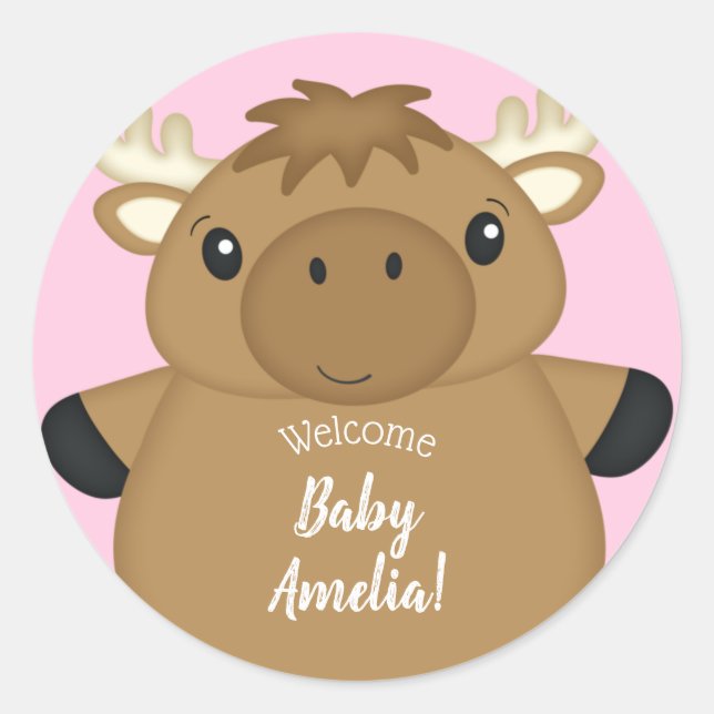 Sticker Rond Bois du Baby shower de l'orignal (Devant)