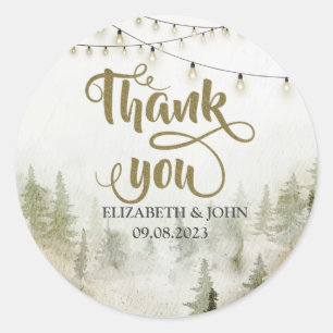 Sticker Rond Bois, Forêt, Pins Arbres, Feux à cordes Merci