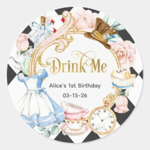 Sticker Rond Bois-moi, Alice Onderland, anniversaire