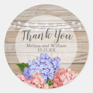 Sticker Rond Bois rose Hydrangea Éclairage à cordes