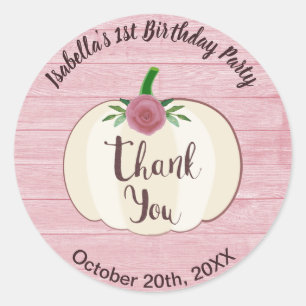 Sticker Rond Bois rose rustique Citrouille Floral Merci