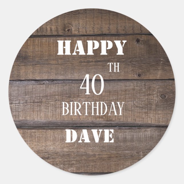 Sticker Rond Bois rustique 40e anniversaire Merci (Devant)