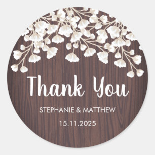Sticker Rond Bois rustique Bébés Respirer Merci Floral Mariage