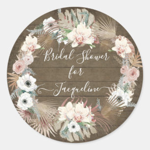 Sticker Rond Bois rustique Blanc Floral Palm Verdure Foliage