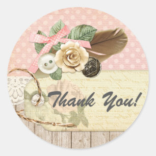Sticker Rond Bois rustique chic défraîchi, mercis artisanat vin