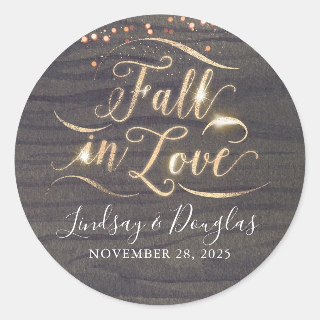 Sticker Rond Bois rustique chute dans l'amour Mariage d'automne (Devant)