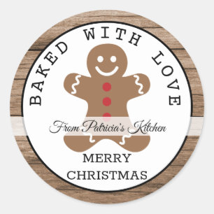 Sticker Rond Bois Rustique Cuit Avec Amour Cookies De Noël