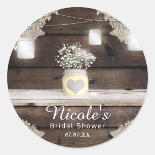 Sticker Rond Bois rustique, dentelle & jarres Mason Grange Elég