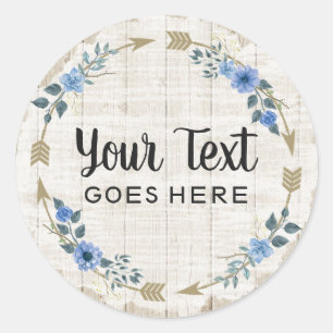Sticker Rond Bois rustique et aquarelle bohème Flore Flèches