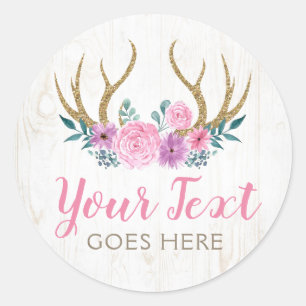 Sticker Rond Bois Rustique et Fleurs Aquarelles Andouillers Bou