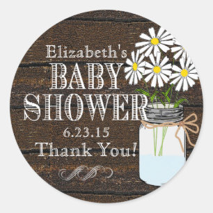 Sticker Rond Bois rustique et jarre Mason - Baby shower
