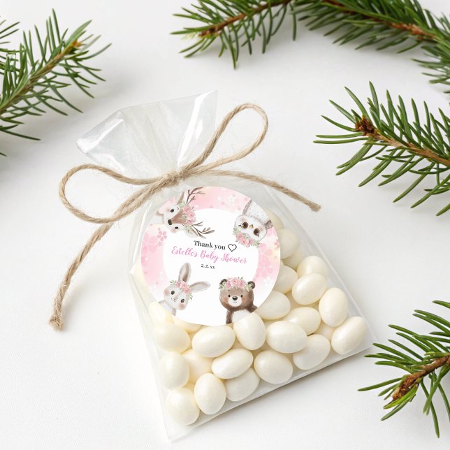 Sticker Rond Bois rustique Floral Boho Baby shower fille (Créateur téléchargé)